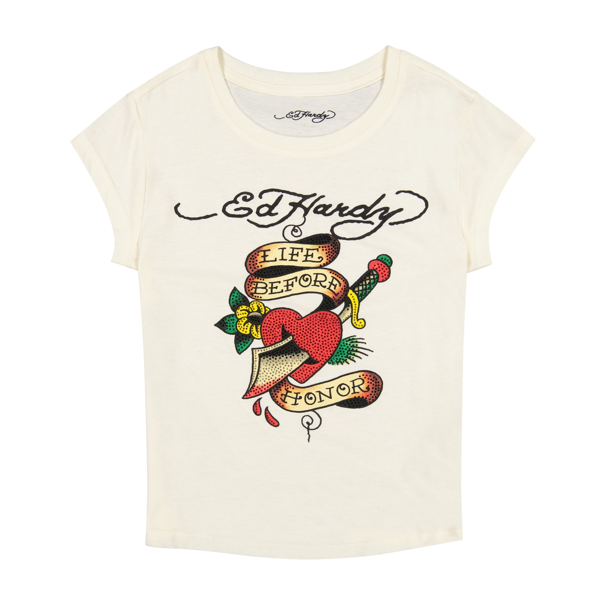 Heart Sword Rhinestone Cap Sleeve Tee