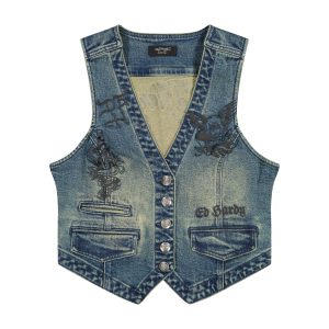 Multi Tattoo Denim Vest